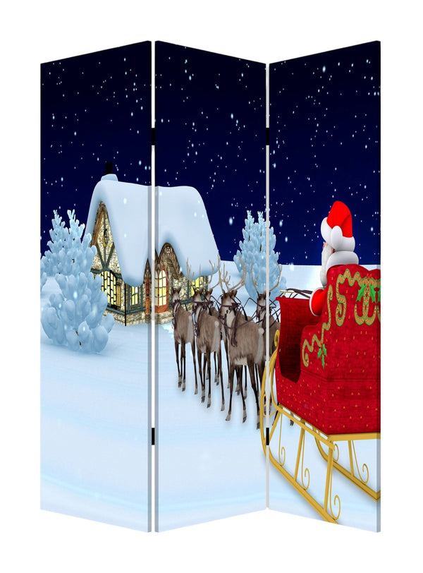 HomeRoots Festive Merry Christmas Three-Panel Room Divider - Durable, Reversible Holiday Decor for Any Space 415086
