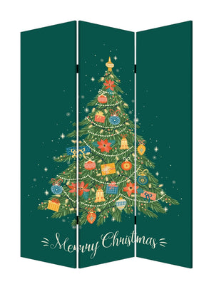 HomeRoots Festive Merry Christmas Three-Panel Room Divider - Durable, Reversible Holiday Decor for Any Space 415086