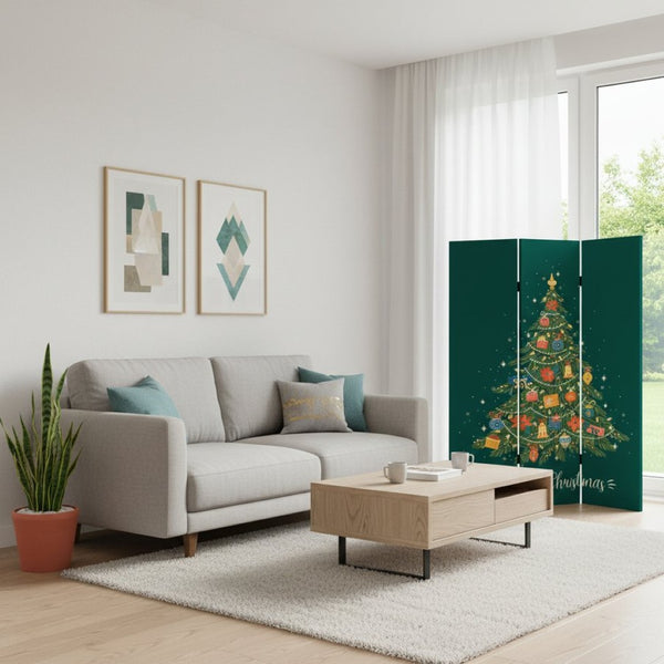 HomeRoots Festive Merry Christmas Three-Panel Room Divider - Durable, Reversible Holiday Decor for Any Space 415086