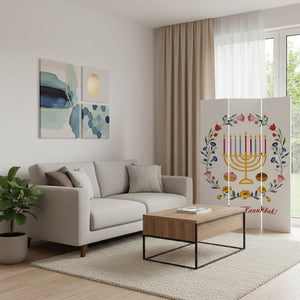 HomeRoots Celebratory Hanukkah Three-Panel Room Divider Screen - Festive, Reversible Design for Holiday Cheer 415087