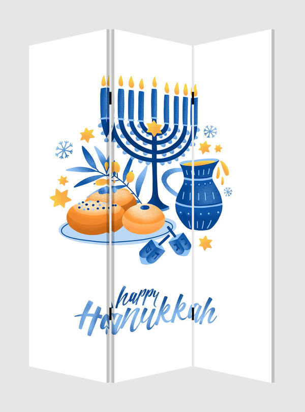 Homeroots Celebratory Hanukkah Three Panel Room Divider Screen  Wood 415087