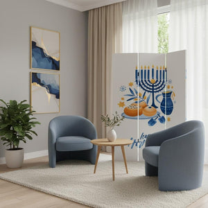 HomeRoots Celebratory Hanukkah Three-Panel Room Divider Screen - Festive, Reversible Design for Holiday Cheer 415087
