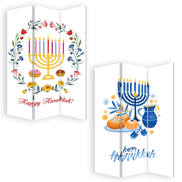 Homeroots Celebratory Hanukkah Three Panel Room Divider Screen  Wood 415087