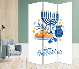 Homeroots Celebratory Hanukkah Three Panel Room Divider Screen  Wood 415087