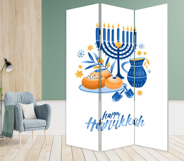 Homeroots Celebratory Hanukkah Three Panel Room Divider Screen  Wood 415087