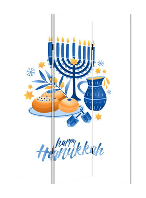 HomeRoots Celebratory Hanukkah Three-Panel Room Divider Screen - Festive, Reversible Design for Holiday Cheer 415087