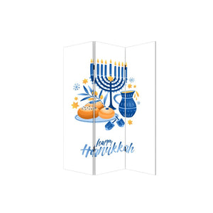 HomeRoots Celebratory Hanukkah Three-Panel Room Divider Screen - Festive, Reversible Design for Holiday Cheer 415087