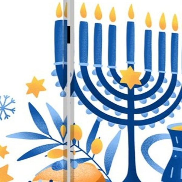 HomeRoots Celebratory Hanukkah Three-Panel Room Divider Screen - Festive, Reversible Design for Holiday Cheer 415087