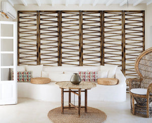 Homeroots Rustic Geo Design Wood Three Panel Room Divider Screen  Wood 415088