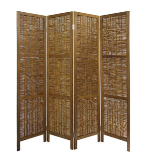 Homeroots Brown Willow Four Panel Room Divider Screen  Willow 415089
