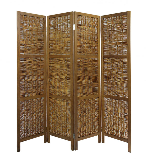 Homeroots Brown Willow Four Panel Room Divider Screen  Willow 415089