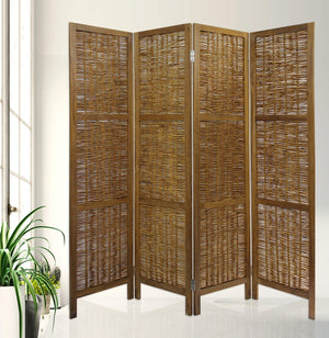 Homeroots Brown Willow Four Panel Room Divider Screen  Willow 415089