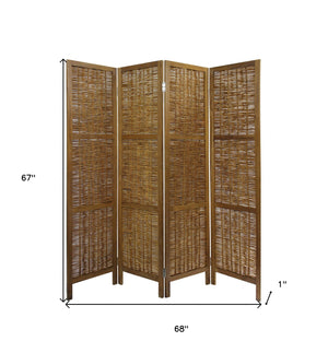 Homeroots Brown Willow Four Panel Room Divider Screen  Willow 415089