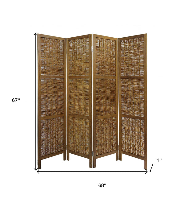 Homeroots Brown Willow Four Panel Room Divider Screen  Willow 415089