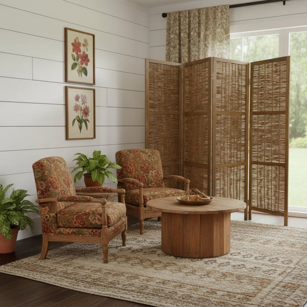 HomeRoots Brown Willow Four-Panel Room Divider Screen - Handcrafted, Lightweight, Versatile Privacy & Decor Accent 415089