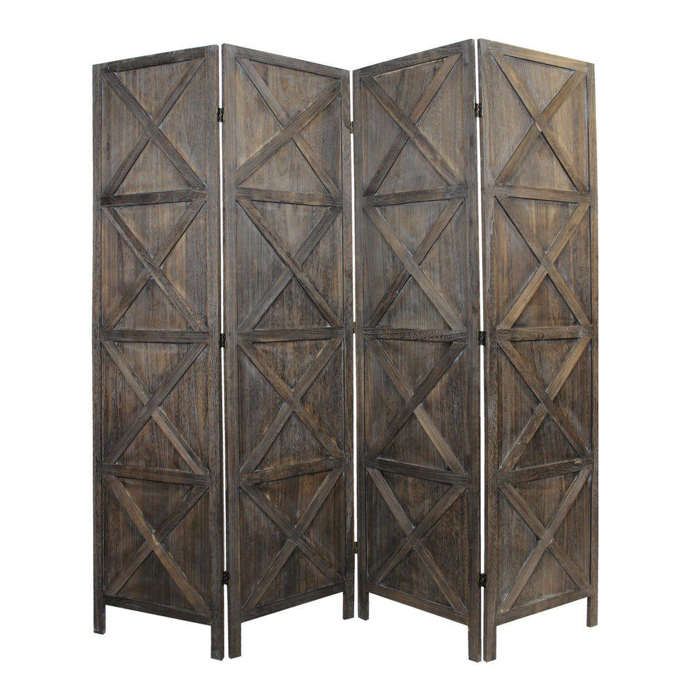 Homeroots 79" Brown Solid Wood Folding Four Panel Screen Room Divider  Wood 415090