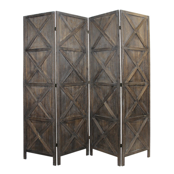Homeroots 79" Brown Solid Wood Folding Four Panel Screen Room Divider  Wood 415090