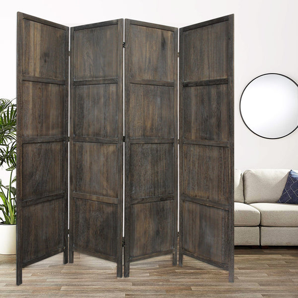 Homeroots 79" Brown Solid Wood Folding Four Panel Screen Room Divider  Wood 415090