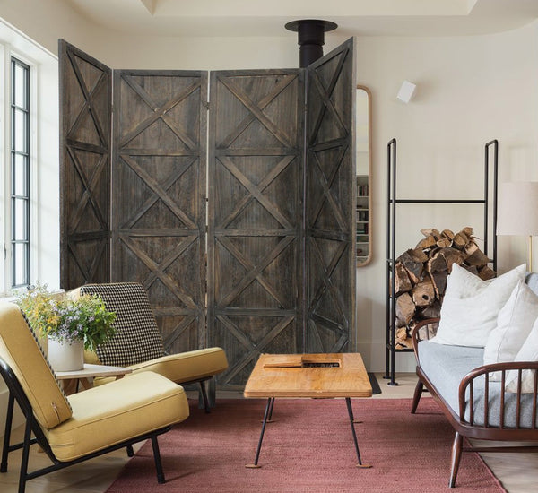 Homeroots 79" Brown Solid Wood Folding Four Panel Screen Room Divider  Wood 415090