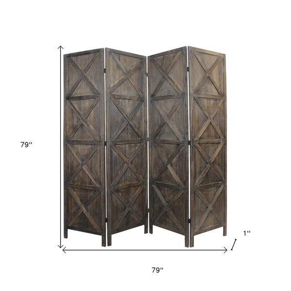 Homeroots 79" Brown Solid Wood Folding Four Panel Screen Room Divider  Wood 415090