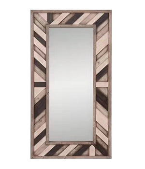 HomeRoots 71" Rustic Ivory and Gray Leaning Accent Mirror - Full-Length, Handcrafted, Farmhouse Charm Piece 415091
