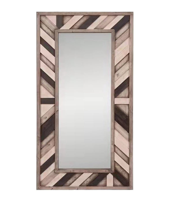 HomeRoots 71" Rustic Ivory and Gray Leaning Accent Mirror - Full-Length, Handcrafted, Farmhouse Charm Piece 415091