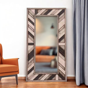 HomeRoots 71" Rustic Ivory and Gray Leaning Accent Mirror - Full-Length, Handcrafted, Farmhouse Charm Piece 415091