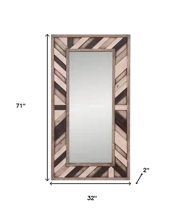 HomeRoots 71" Rustic Ivory and Gray Leaning Accent Mirror - Full-Length, Handcrafted, Farmhouse Charm Piece 415091