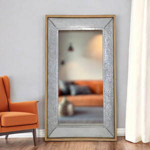 Homeroots 84" Gray Brown Metal And Wood Framed Leaning Accent Mirror  Wood ,Mirror 415092