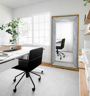 Homeroots 84" Gray Brown Metal And Wood Framed Leaning Accent Mirror  Wood ,Mirror 415092