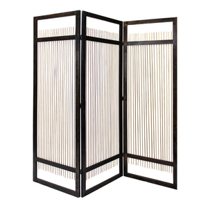Homeroots Light And Dark Rattan Three Panel Room Divider Screen  Wood 415093