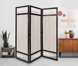 Homeroots Light And Dark Rattan Three Panel Room Divider Screen  Wood 415093