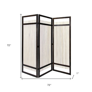 Homeroots Light And Dark Rattan Three Panel Room Divider Screen  Wood 415093