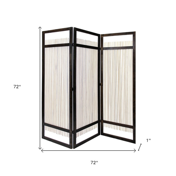 Homeroots Light And Dark Rattan Three Panel Room Divider Screen  Wood 415093