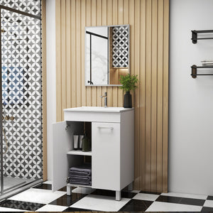 English Elm 24-Inch Floor-Mounted Bathroom Vanity Combo With Sink & Mirror – Compact Design For Modern Spaces W3151S00029