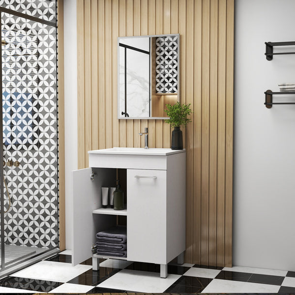 English Elm 24-Inch Floor-Mounted Bathroom Vanity Combo With Sink & Mirror – Compact Design For Modern Spaces W3151S00029