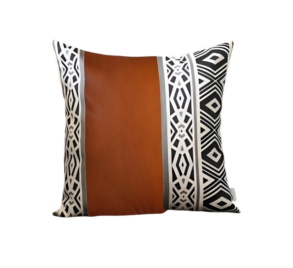 HomeRoots Set of Four 17" Geometric Brown, Black & White Throw Pillow Covers - Stylish, Durable & Modern Decor 415114