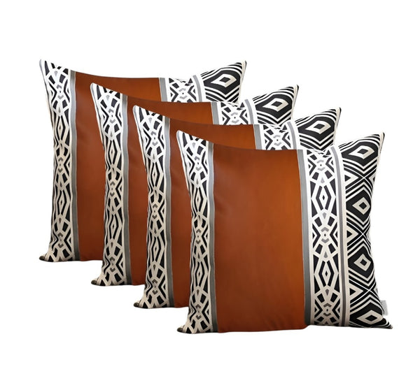 HomeRoots Set of Four 17" Geometric Brown, Black & White Throw Pillow Covers - Stylish, Durable & Modern Decor 415114