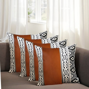 HomeRoots Set of Four 17" Geometric Brown, Black & White Throw Pillow Covers - Stylish, Durable & Modern Decor 415114