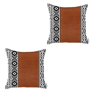 Homeroots Set Of Two 18" Brown And White Faux Leather Throw Pillow   415118