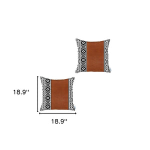 Homeroots Set Of Two 18" Brown And White Faux Leather Throw Pillow   415118