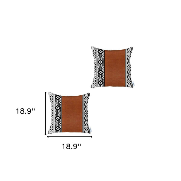 Homeroots Set Of Two 18" Brown And White Faux Leather Throw Pillow   415118