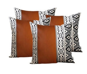 HomeRoots Set of Four 18" Geometric Fabric & Faux Leather Throw Pillows for Modern Home Décor & Comfort 415122