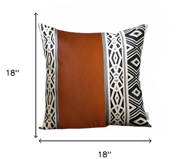 HomeRoots Set of Four 18" Geometric Fabric & Faux Leather Throw Pillows for Modern Home Décor & Comfort 415122