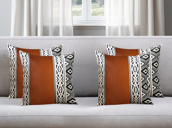 HomeRoots Set of Four 18" Geometric Fabric & Faux Leather Throw Pillows for Modern Home Décor & Comfort 415122