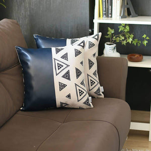 Homeroots Set Of Two 18" Black And White Geometric Fabric And Faux Leather Throw Pillows   415138