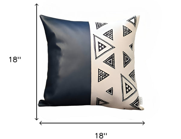 Homeroots Set Of Two 18" Black And White Geometric Fabric And Faux Leather Throw Pillows   415138