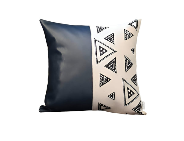 Homeroots Set Of Two 18" Black And White Geometric Fabric And Faux Leather Throw Pillows   415138