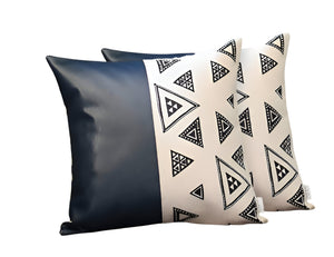 Homeroots Set Of Two 18" Black And White Geometric Fabric And Faux Leather Throw Pillows   415138