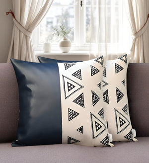 Homeroots Set Of Two 18" Black And White Geometric Fabric And Faux Leather Throw Pillows   415138